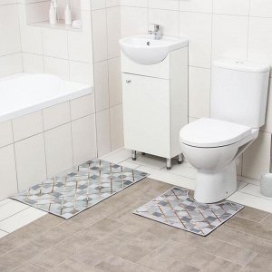 Набор ковриков для ванны и туалета Доляна «Котто», 2 шт: 50?80, 40?50 см, цвет серый