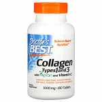 Doctor&#039;s Best, Collagen Types 1 and 3 with Peptan and Vitamin C, 1,000 mg, 180 Tablets