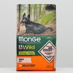 СуXой корм Monge Dog GRAIN FREE Mini для собак мелкиX пород, утка/картофель, беззерновой, 2.5 кг   4