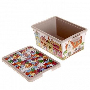 Ящик для игрушек с аппликацией и крышкой, 8,4 л, цвет бежевый