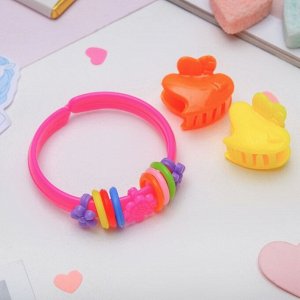 Комплект детский "Выбражулька" 3 предмета: 2 крабика, браслет, сердечко, цвет МИКС
