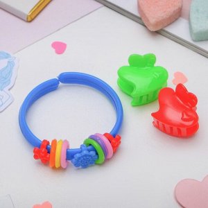 Комплект детский "Выбражулька" 3 предмета: 2 крабика, браслет, сердечко, цвет МИКС