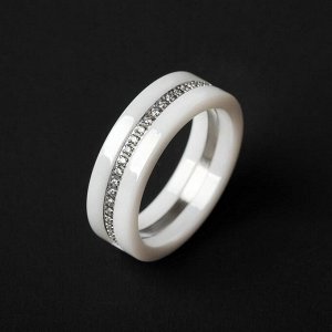 Кольцо керамика "Карма" огранка, цвет белый в серебре, 18 размер