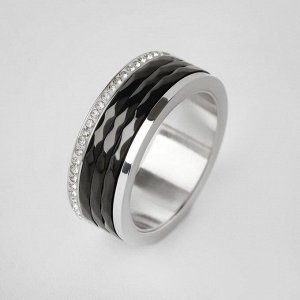 Кольцо керамика "Инь-Ян", цвет 8 мм,чёрно-белый в серебре, 18 размер