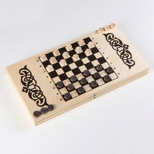 Нарды деревянные большие, настольная игра «Узор», 40x40 см, с полем для игры в шашки