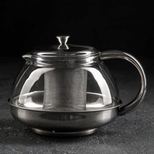 Чайник стеклянный заварочный «Металлик», 1 л, металлическое сито