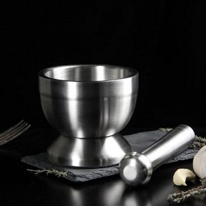 Ступка с пестиком Доляна Steel, d=10 см, нержавеющая сталь, серебристая