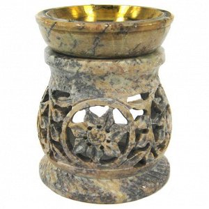 L055-14 Аромалампа 9,5см, камень, чаша с бронзовой вставкой