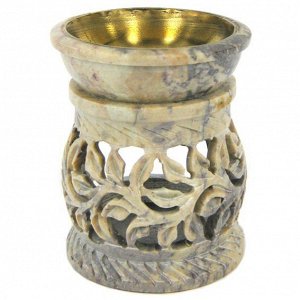 L055-16 Аромалампа 8см, камень, чаша с бронзовой вставкой