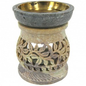 L055-17 Аромалампа 11см, камень, чаша с бронзовой вставкой