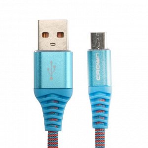 Кабель Crown CMCU-3102M, micro USB - USB, 2 А, 1 м, сине-красный