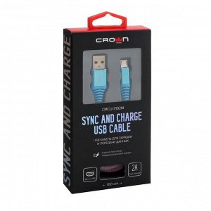 Кабель Crown CMCU-3102M, micro USB - USB, 2 А, 1 м, сине-красный