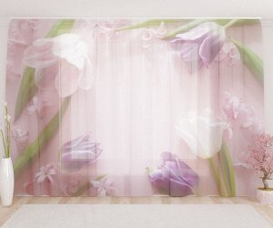 Фототюль Цветки тюльпанов на розовом