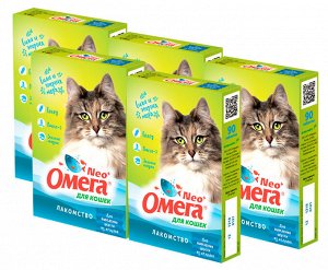 Омега-Нео + для кошек для выведения шерсти из желудка (солод, зеленые мидии,омега3) уп. 90 таб /5