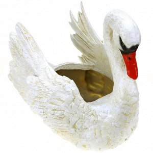 Скульптура-фигура кашпо для сада из полистоуна "Лебедь с расправлеными крыльями" 29х33см (Россия)
