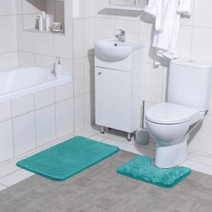 Набор ковриков для ванны и туалета Доляна «Поле», 2 шт: 39?50, 50?80 см, цвет зелёный