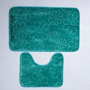 Набор ковриков для ванны и туалета  «Поле», 2 шт: 39*50, 50*80 см, цвет зелёный