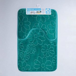 Набор ковриков для ванны и туалета Доляна «Поле», 2 шт: 39?50, 50?80 см, цвет зелёный