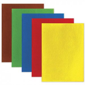 Цветной фетр для творчества, А4, ОСТРОВ СОКРОВИЩ, самоклеящийся, 5 листов, 5 цветов, толщина 2 мм, 660090