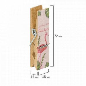 Прищепки декоративные широкие "Фламинго", 4 штуки, 7,2 см, ассорти, ОСТРОВ СОКРОВИЩ, 662678