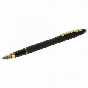Ручка подарочная перьевая BRAUBERG "Brioso", СИНЯЯ, корпус черный с золотистыми деталями, линия письма 0,25 мм, 143467