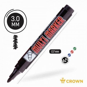 Маркер перманентный (нестираемый) CROWN "Multi Marker", ЧЕРНЫЙ, круглый наконечник, 3 мм, CPM-800