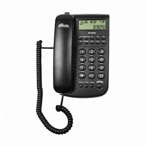 Телефон RITMIX RT-440 black, АОН, спикерфон, быстрый набор 3 номеров, автодозвон, дата, время, черный, 15118352