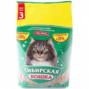Сибирская кошка наполнитель 3л Лесной (древес.гранулы 10мм)