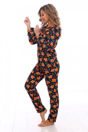 Пижама женская Лисы на черном (брюки)