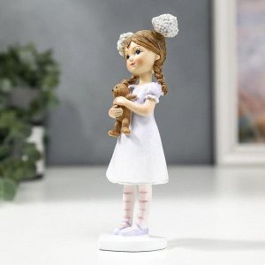 Сувенир полистоун "Малышка с цветами в волосах, с мишкой" 16х4,5х5,5 см