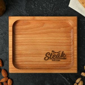 Деревянная тарелка для подачи прямоугольная "Steak. Grill and BBQ", бук