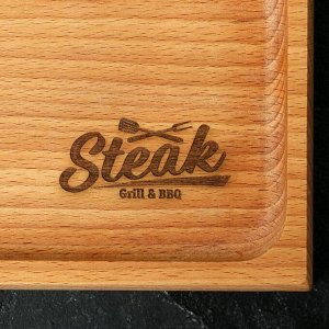 Деревянная тарелка для подачи прямоугольная "Steak. Grill and BBQ", бук