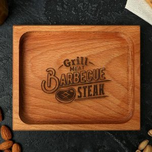 Деревянная тарелка для подачи прямоугольная "Grill Meat, Barbecue steak", бук