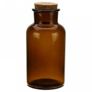 Бутылка для настоек стеклянная "Травы" 0,6л, пробка-дерево, широкое горло-4,5см, дымчатый (Китай)
