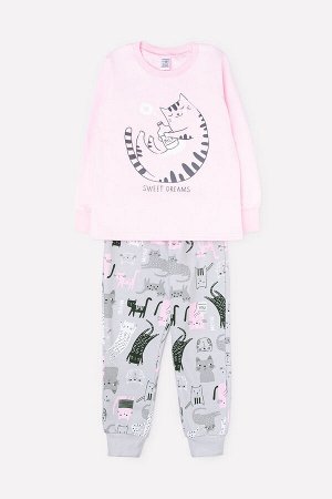 Пижама(Осень-Зима)+girls (розовое облако, котята на св.сером)