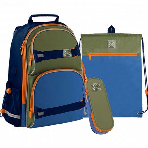 Набор рюкзак + пенал + сумка для обуви WK 702 сине-зелёный