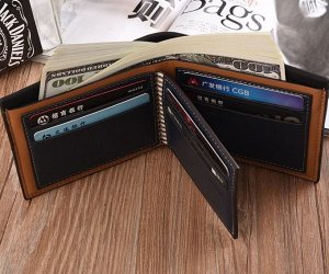 Мужской компактный кошелек, принт надпись, цвет коричневый