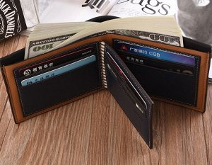 Мужской компактный кошелек, принт надпись, цвет темно-синий