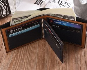 Мужской компактный кошелек, принт надпись, цвет темно-коричневый