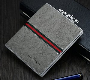 Мужской компактный кошелек, вертикальный, принт "зеленая и красная полосы", цвет серый