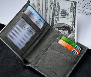 Мужской компактный кошелек, вертикальный, принт "зеленая и красная полосы", цвет серый