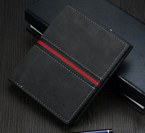 Мужской компактный кошелек, вертикальный, принт "зеленая и красная полосы", цвет черный