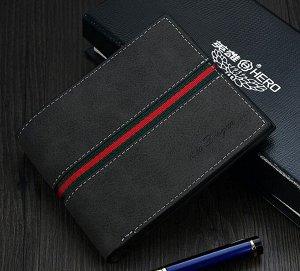 Мужской компактный кошелек, горизонтальный, принт "зеленая и красная полосы", цвет черный