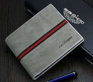 Мужской компактный кошелек, горизонтальный, принт "зеленая и красная полосы", цвет серый