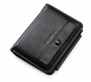 Мужской компактный кошелек на молнии и кнопке, цвет черный
