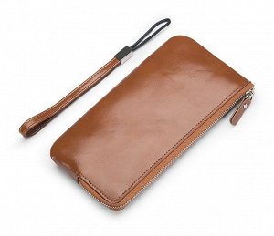 Мужской кошелек на молнии, с карманом для телефона, цвет коричневый