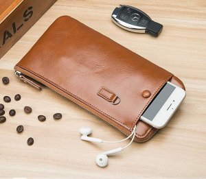 Мужской кошелек на молнии, с карманом для телефона, цвет коричневый