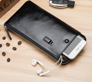 Мужской кошелек на молнии, с карманом для телефона, цвет черный