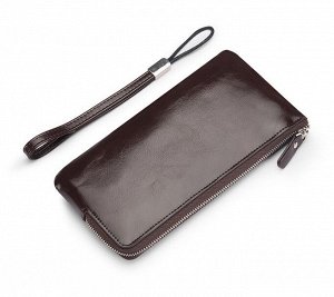 Мужской кошелек на молнии, с карманом для телефона, цвет темно-коричневый