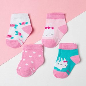 Набор новогодних носков Крошка Я «Зайка», 4 пары, 6-8 см